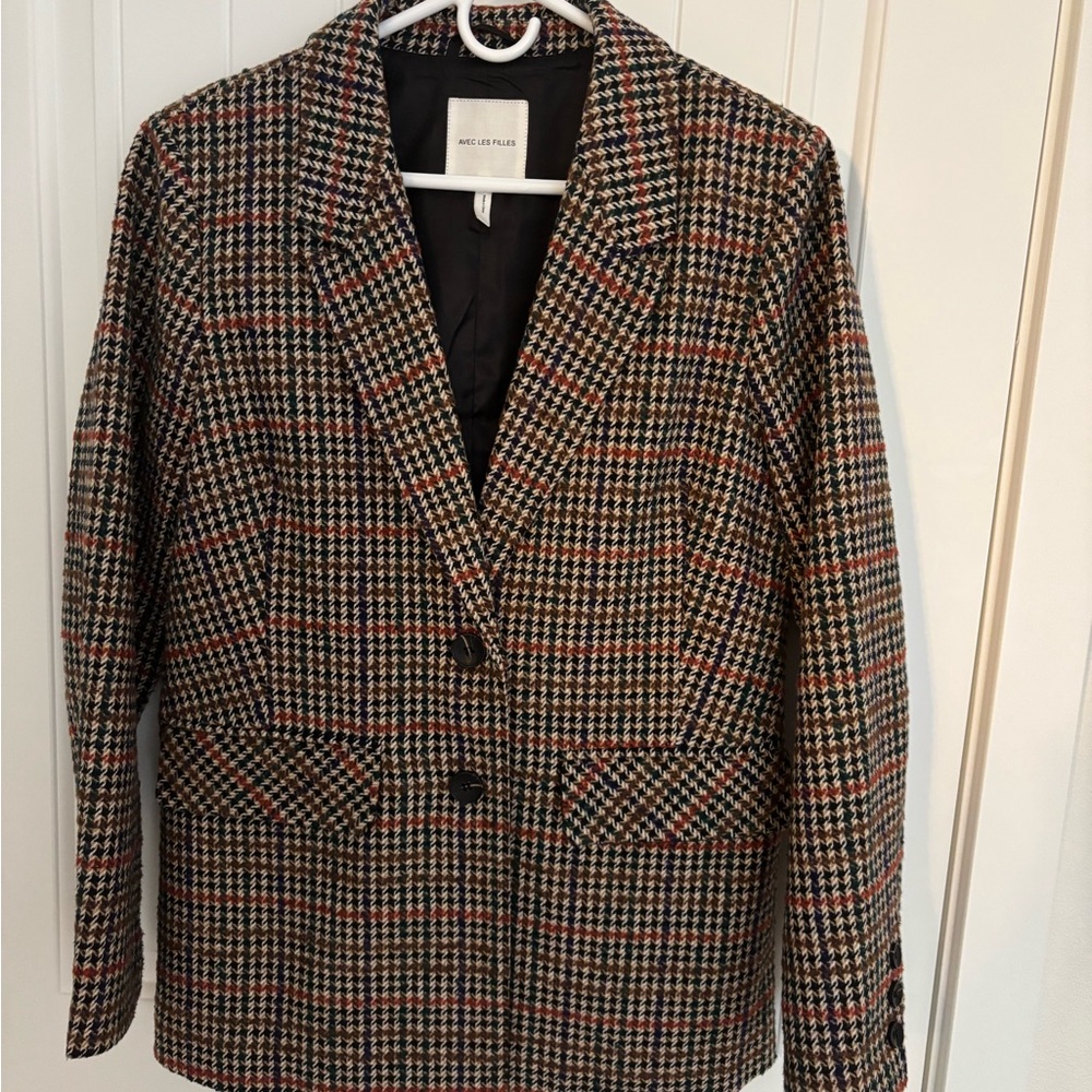 Avec Les Filles brown Houndstooth Blazer